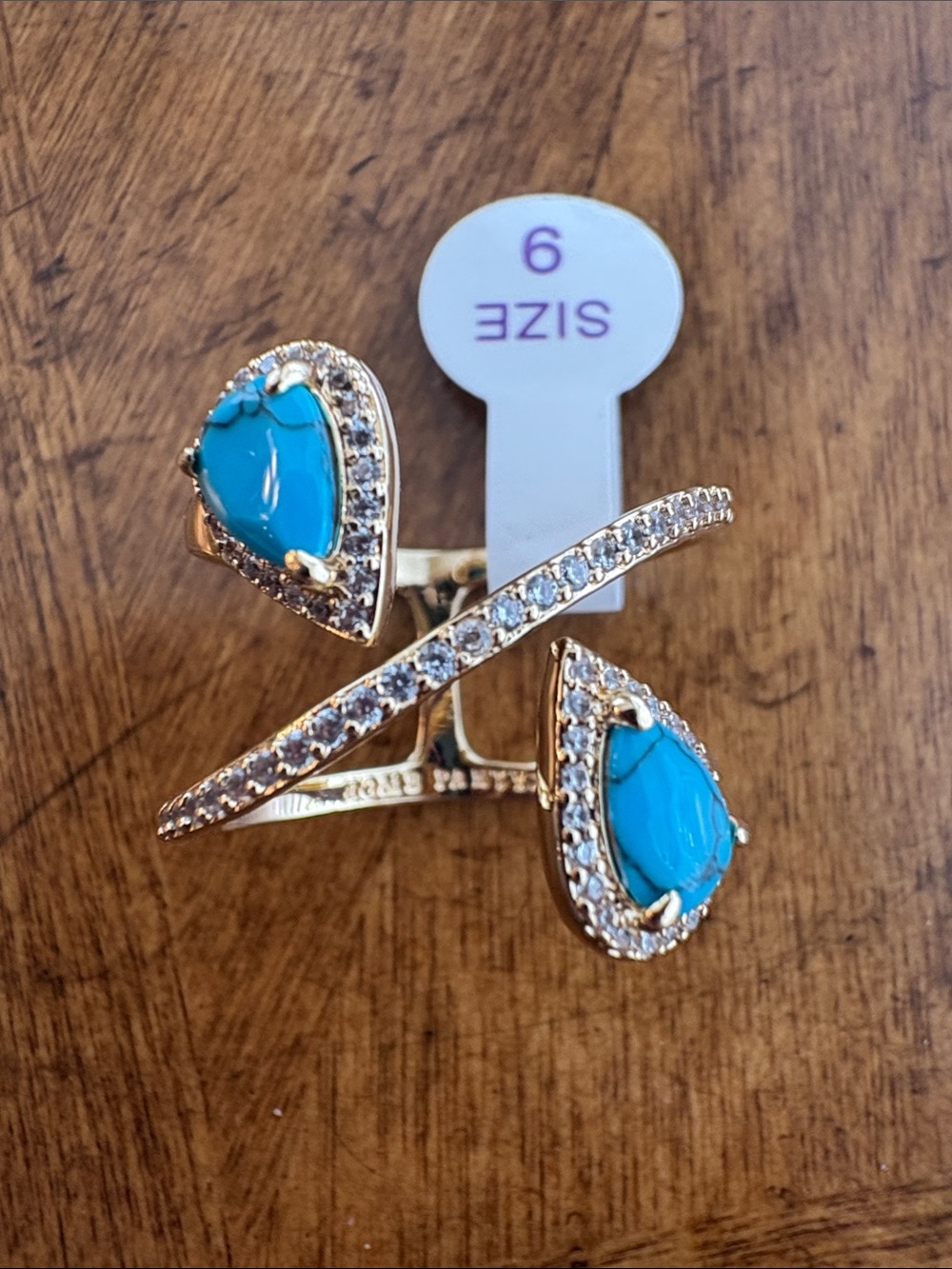 Bomb party ring gold tone faux turquoise size 9 new